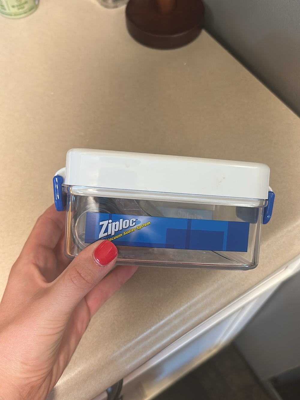 White and Blue Vacuum Sealed Storage Container - Home Office